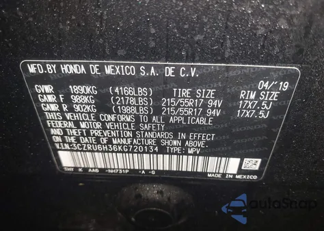 2019 Honda Hr-V Lx from USA, damaged, VIN 3CZRU6H36KG720134